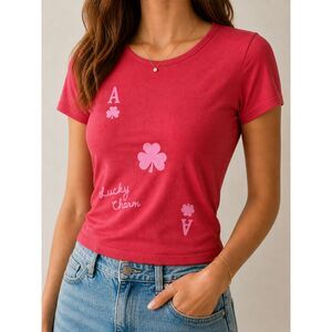 Vinyl Threads Lucky Charm Clover Tee Red Graphic T-Shirt Size L Casual Baby Tee